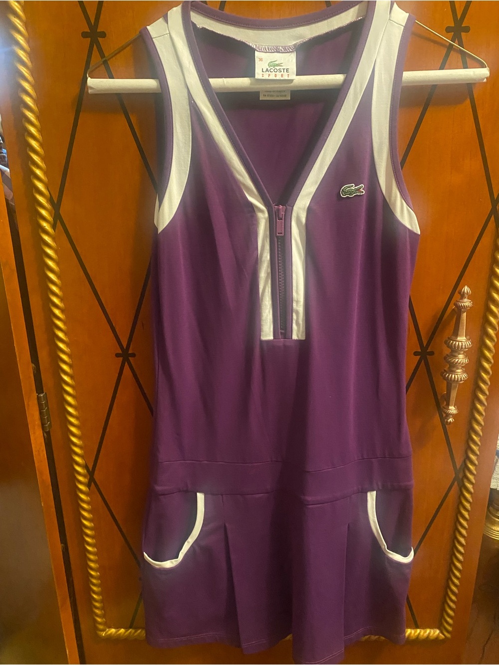 Vintage 80's Lacoste Purple Tennis Dress with White Trim and Front Zip